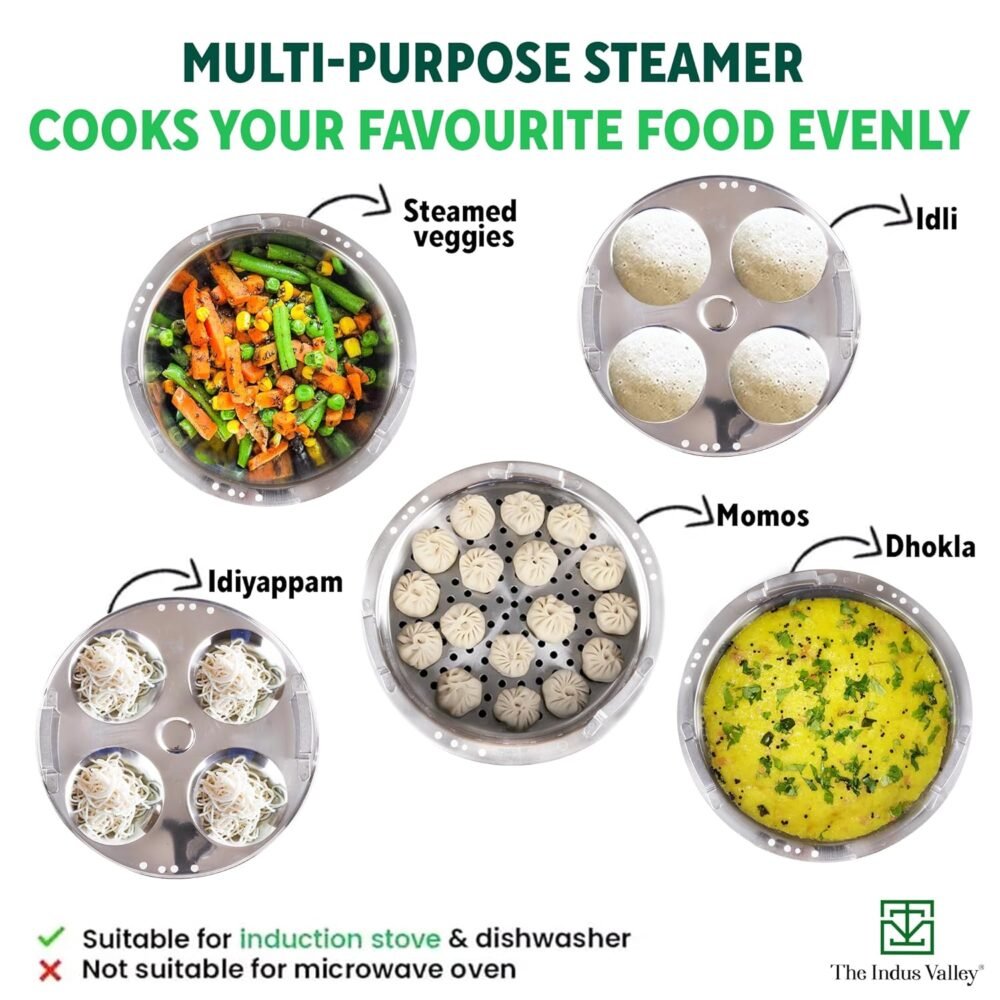 The Indus Valley Stainless Steel Idli/Dhokla/Momo Maker/Multi Pot/Steaming Set - Image 3